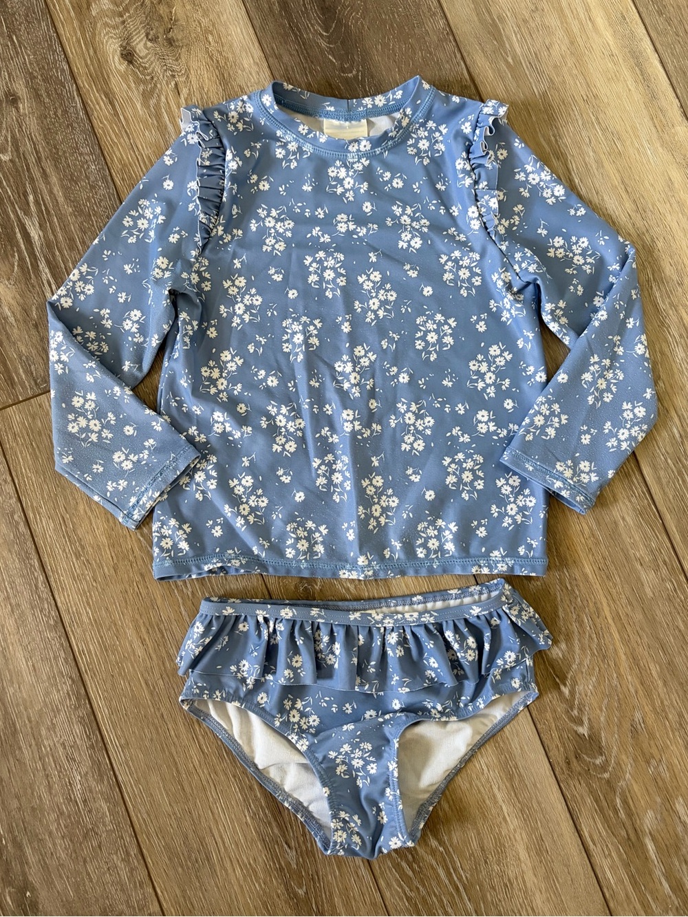 H&M Blue Floral Ruffle Long-Sleeve Swim Set